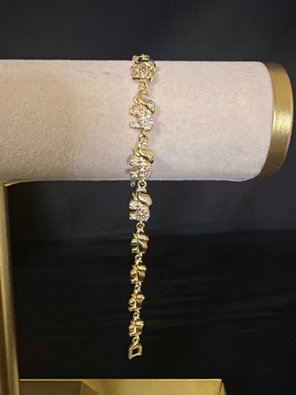 Gold Elephant Link Bracelet with Crystal Accents - Women Jewelry